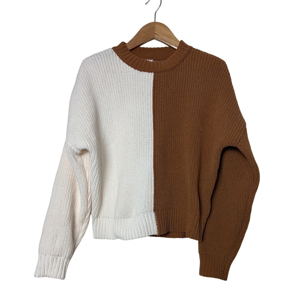 Abercrombie &‎ Fitch Womens XXS Split Colorblock Knit Sweater Brown Cream